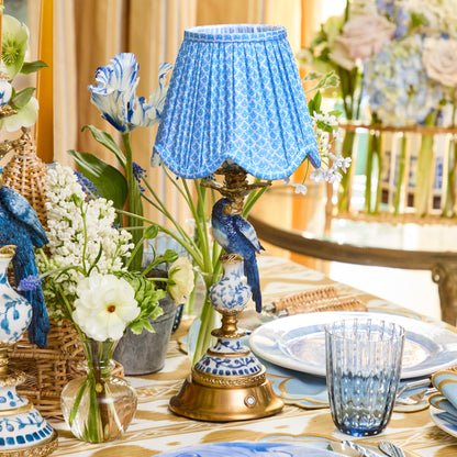 Blue Parrot Rechargeable Lamp with Blue Lotus Deep Scallopeed Shade (18cm)