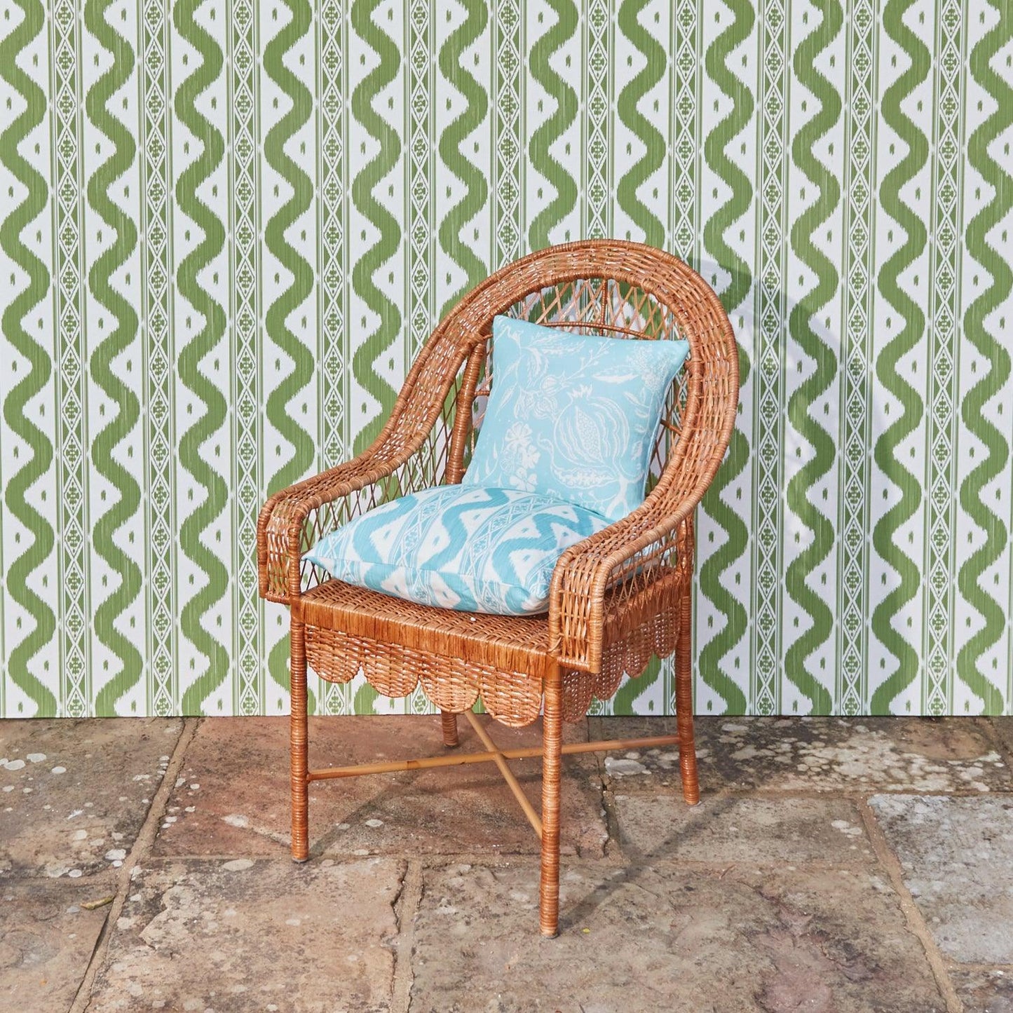 Turquoise Ikat Stripe Fabric