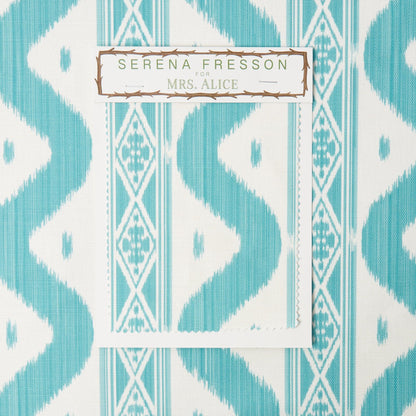 Turquoise Ikat Stripe Fabric