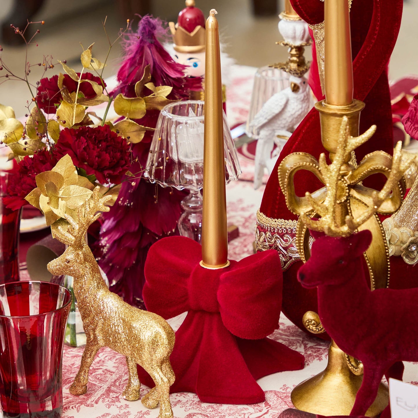 Red Velvet Bow Candle Holders (Pair)