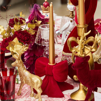 Red Velvet Bow Candle Holders (Pair)