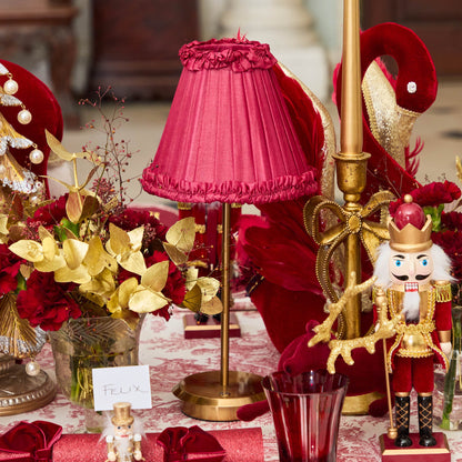 Tall Rechargeable Lamp with Burgundy Frilled Silk Shade (18cm)