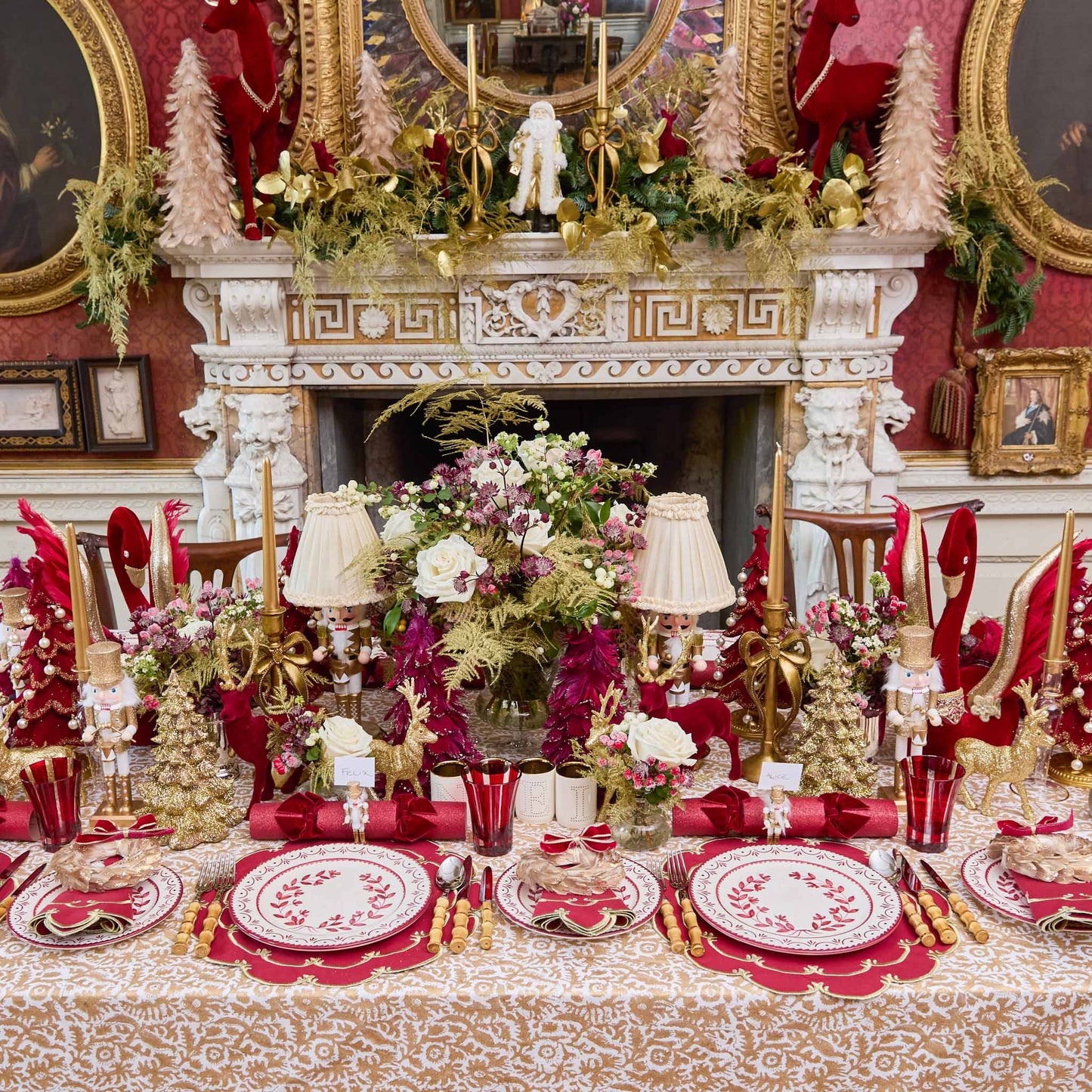 Burgundy & Gold Amanda Placemats & Napkins (Set of 4)