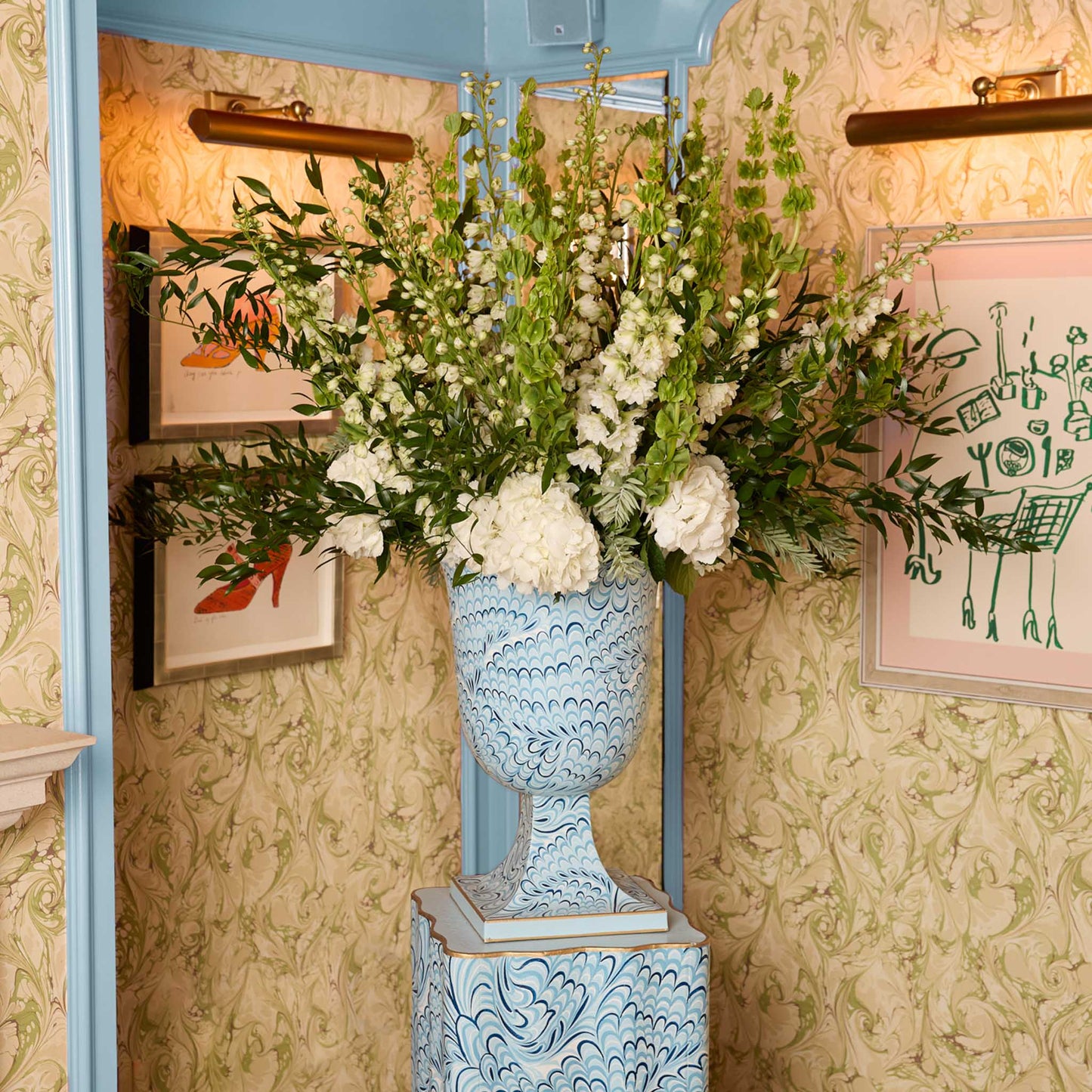 Blue Marble Urn & Pedestal
