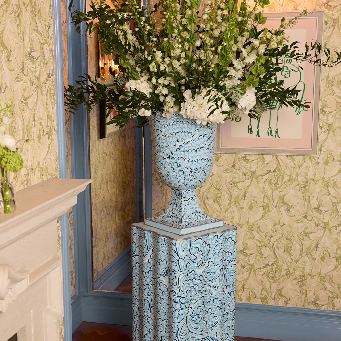 Blue Marble Urn & Pedestal