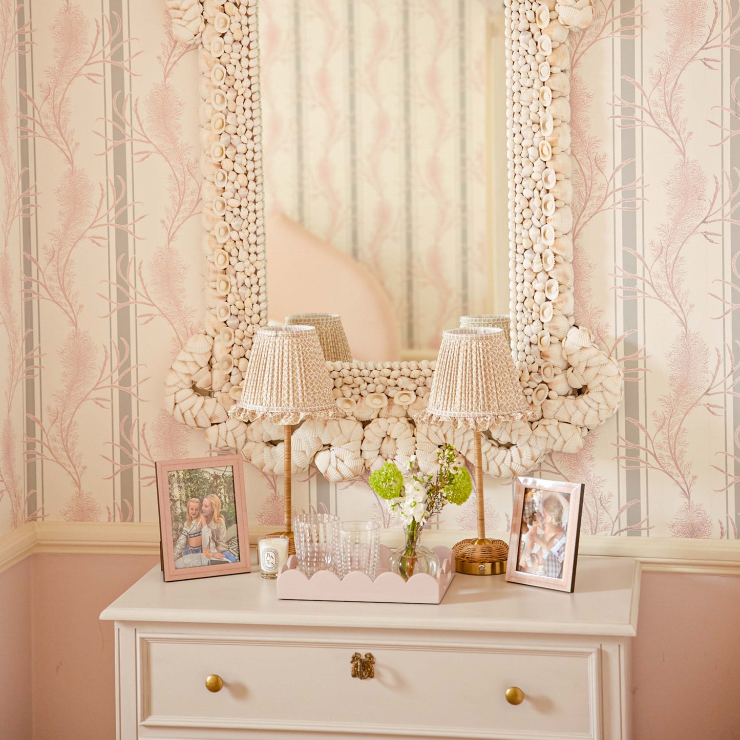 Rattan Ida Rechargeable Lamp with Putty Lotus Ruffle Shade