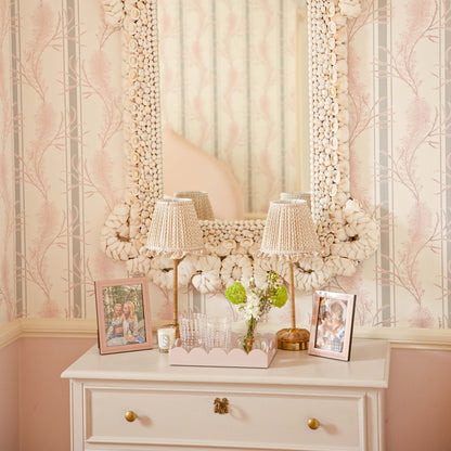 Rattan Ida Rechargeable Lamp with Putty Lotus Ruffle Shade
