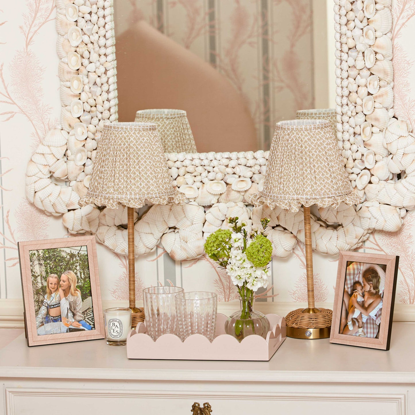 Rattan Ida Rechargeable Lamp with Putty Lotus Ruffle Shade