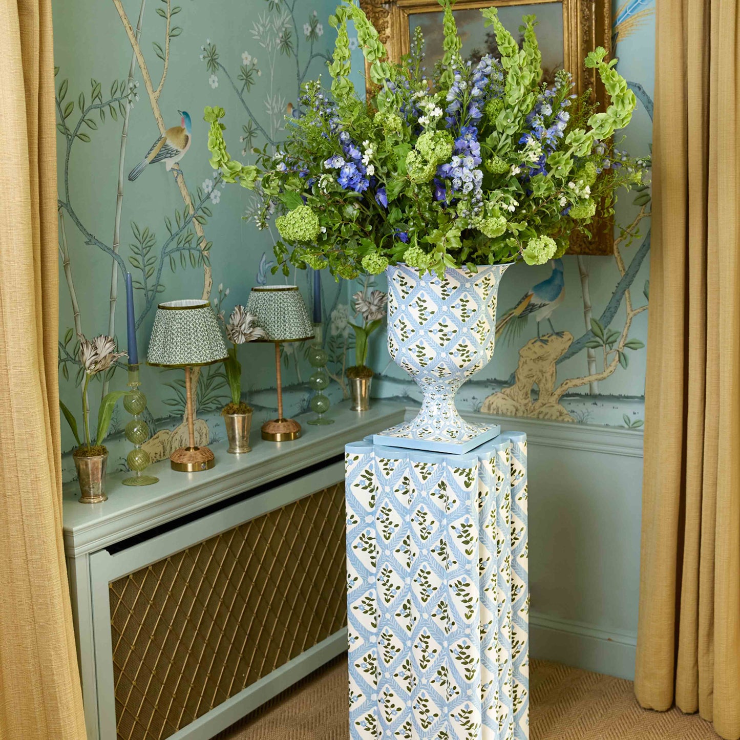 Blue Floral Trellis Urn