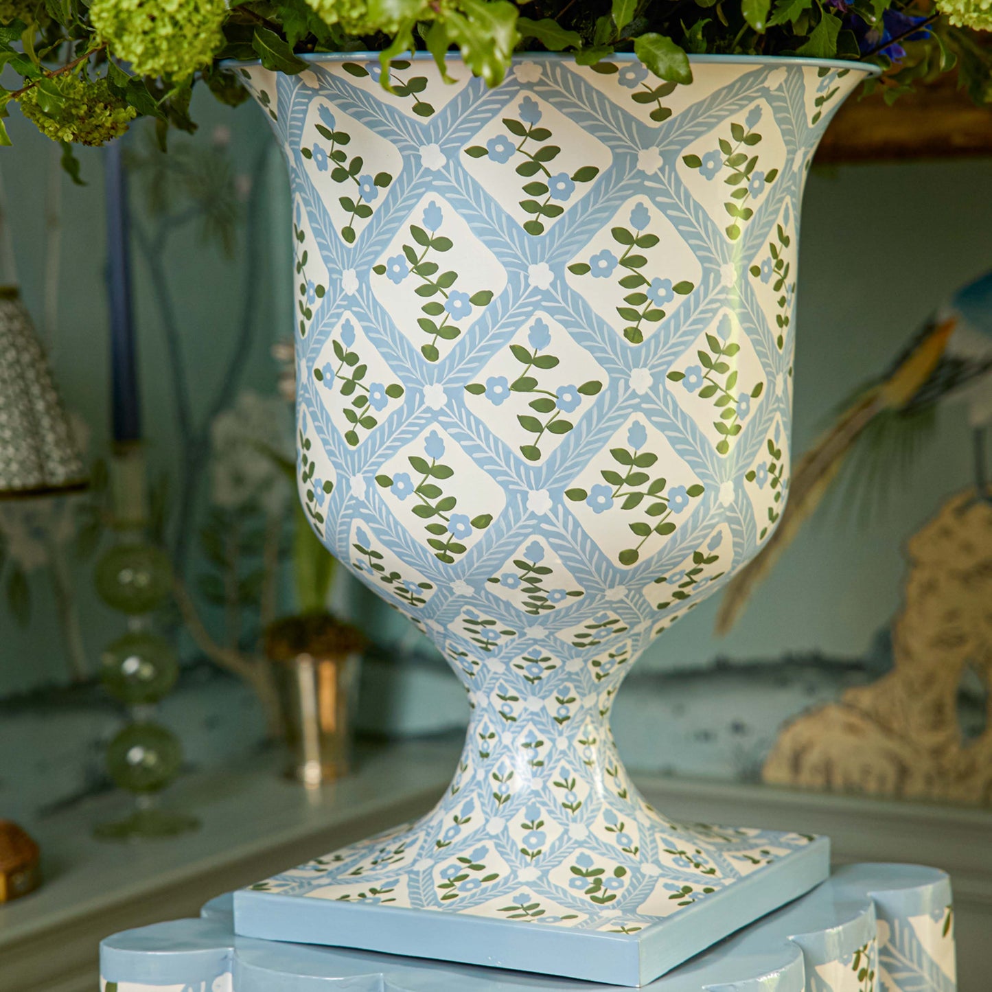 Blue Floral Trellis Urn