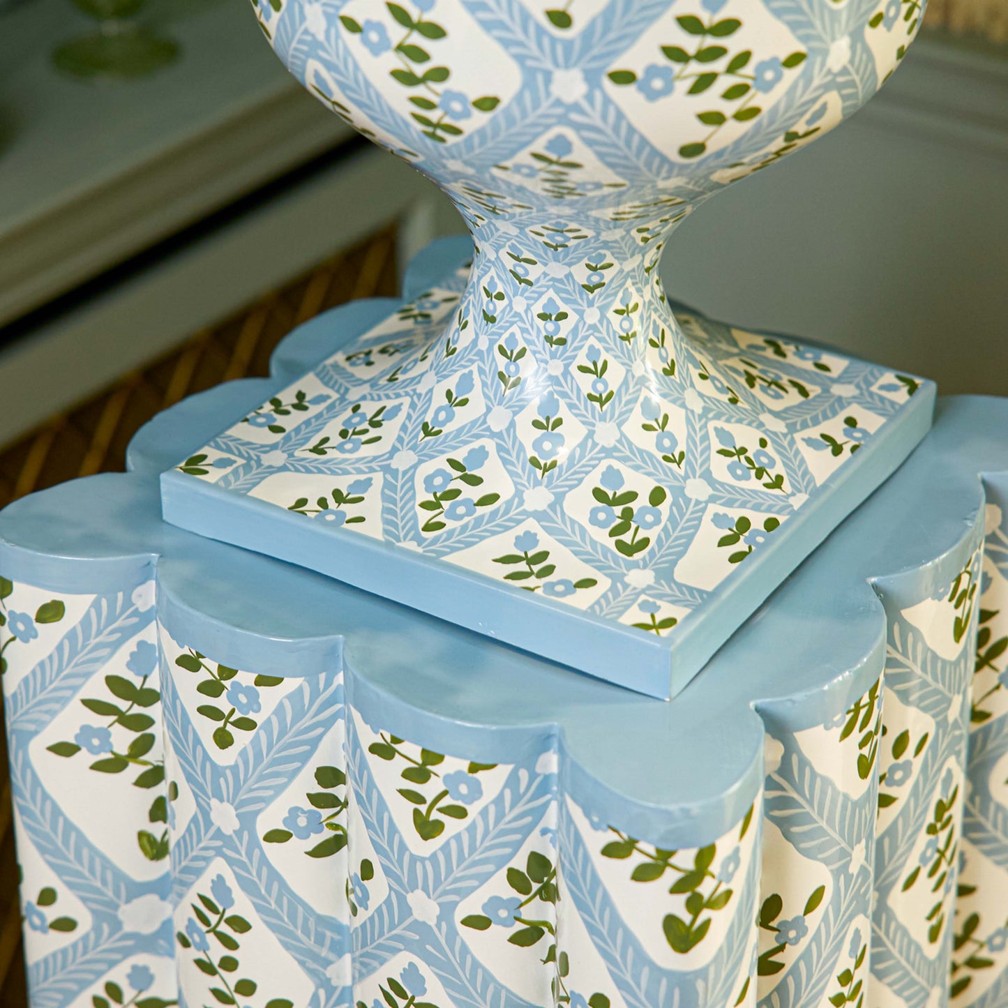 Blue Floral Trellis Urn