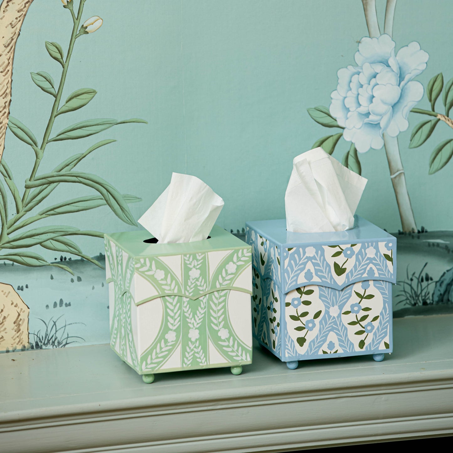 Blue Floral Trellis Tissue Box