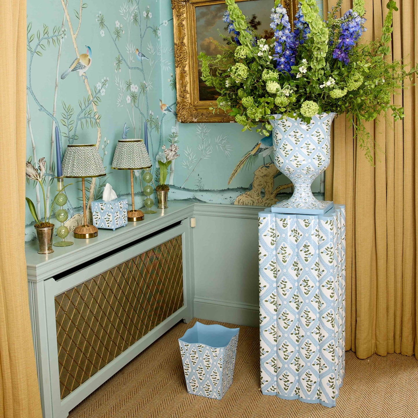 Blue Floral Trellis Tissue Box