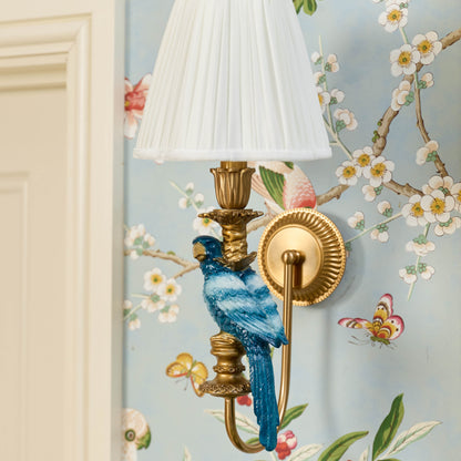Pair of Blue Parrot Rechargeable Wall Lights with Cream Pleated Shades (18cm)