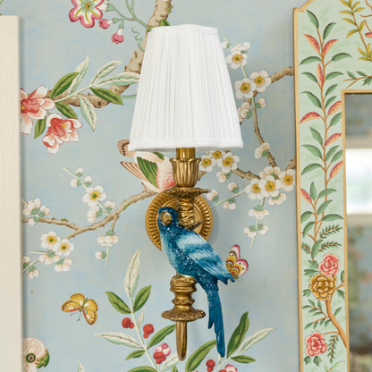 Pair of Blue Parrot Rechargeable Wall Lights with Cream Pleated Shades (14cm)