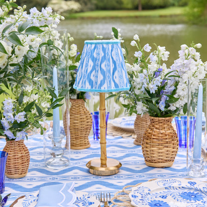 Bamboo Rechargeable Lamp with Blue Ikat Shade (18cm)