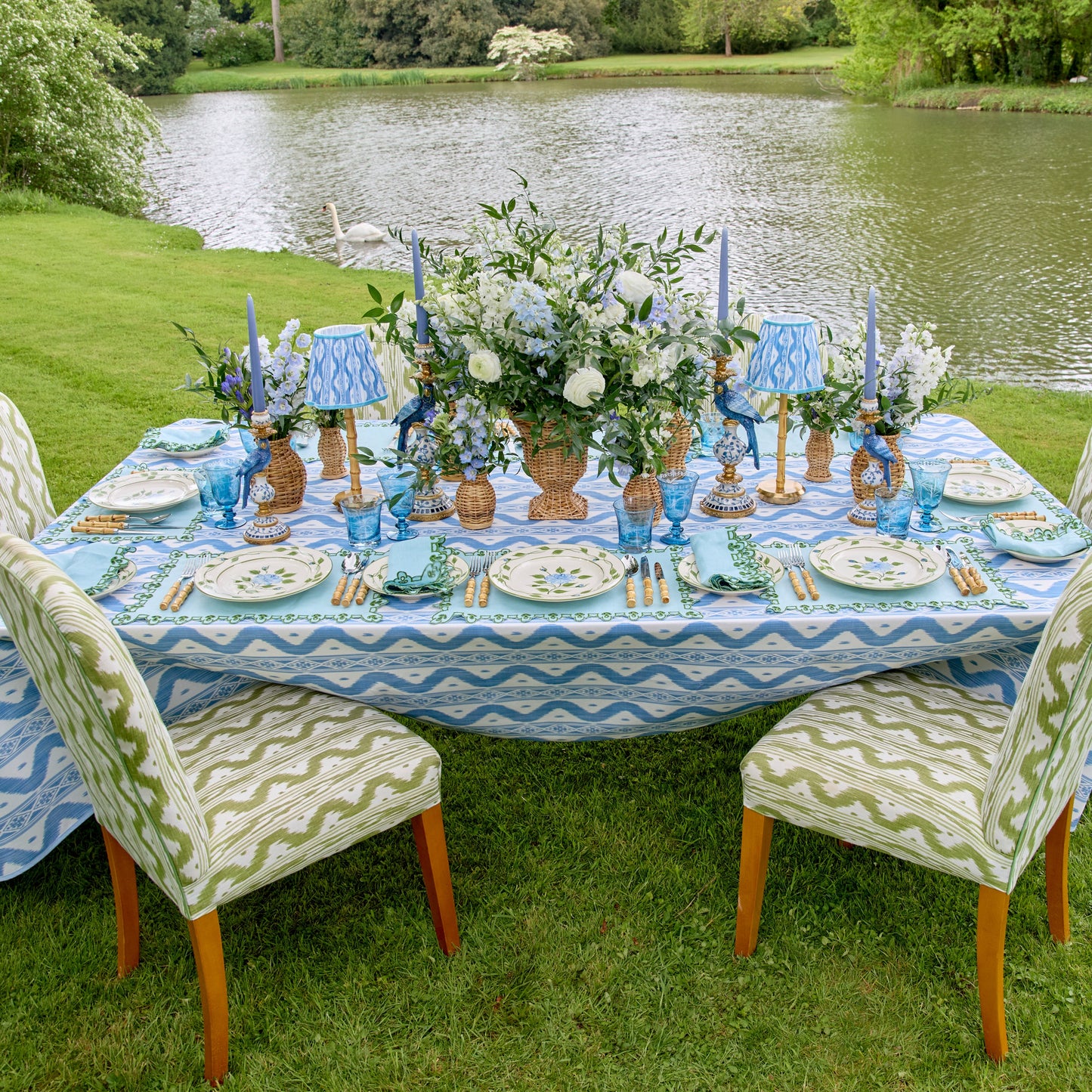 Blue & Green Sophia Waxed Placemats & Napkins (Set of 4)