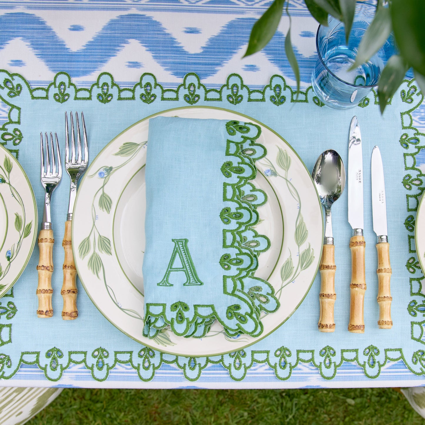 Blue & Green Sophia Waxed Placemats & Napkins (Set of 4)