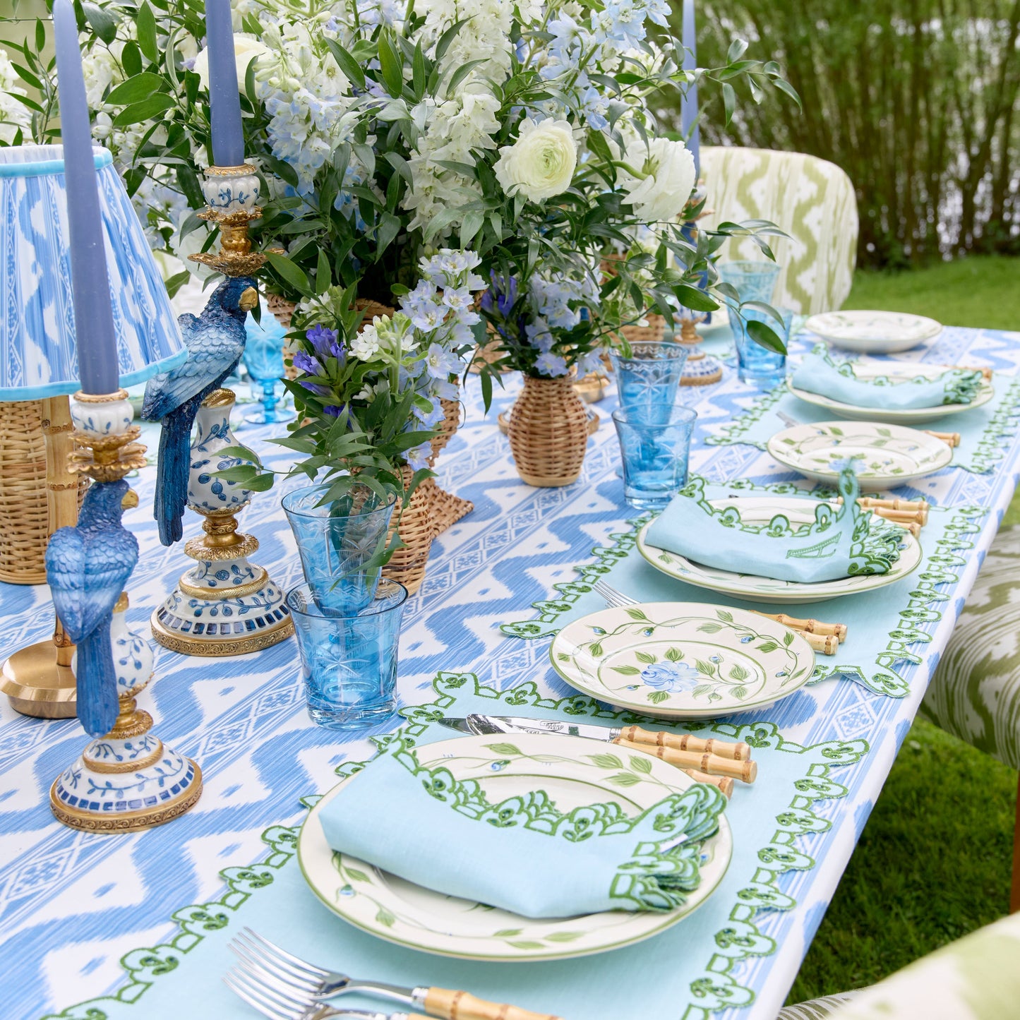 Blue & Green Sophia Waxed Placemats & Napkins (Set of 4)