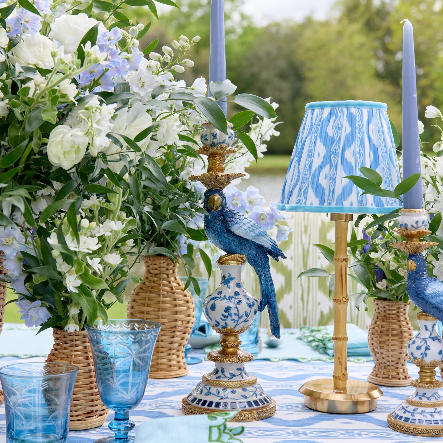 Blue Parrot Candle Holders (Pair)