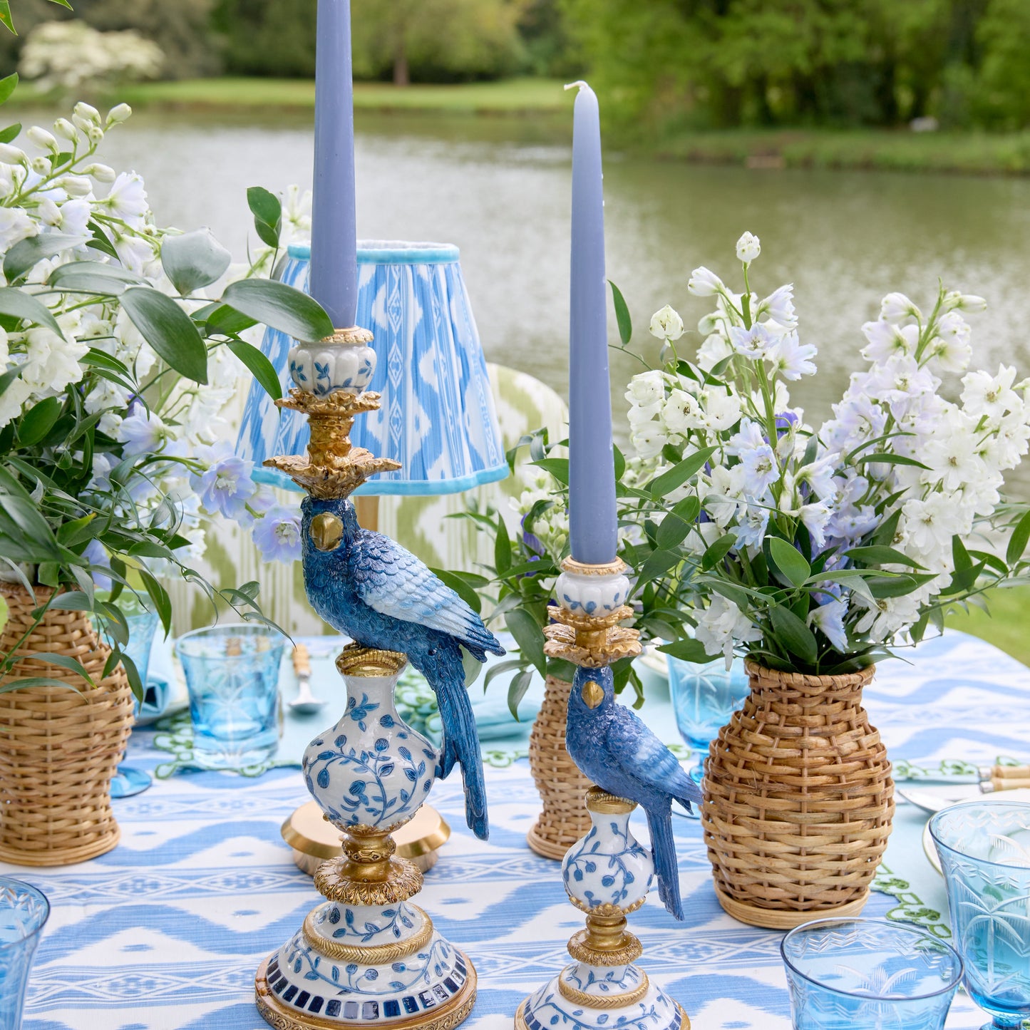 Blue Parrot Candle Holders (Pair)