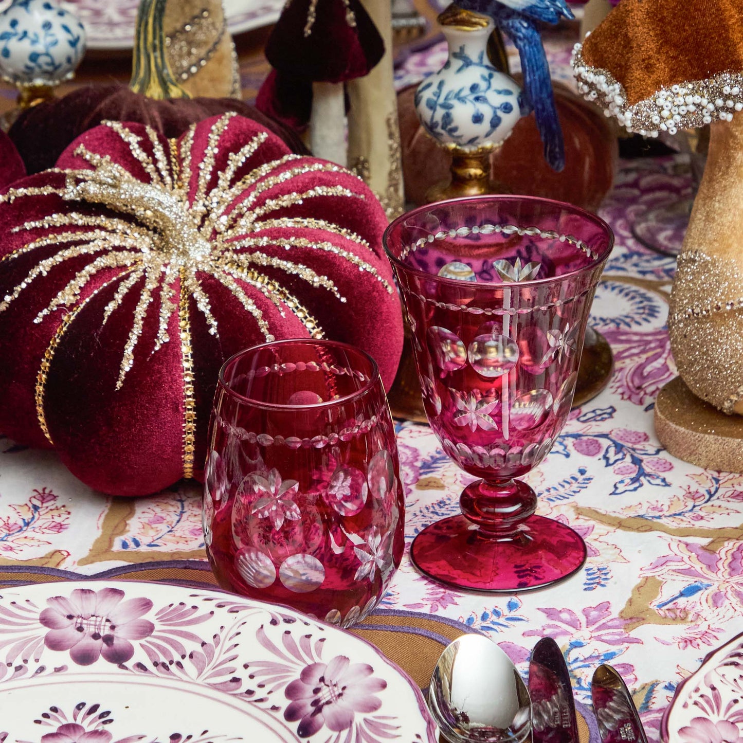 Aubergine Anita Engraved Water Glasses (Set of 4)
