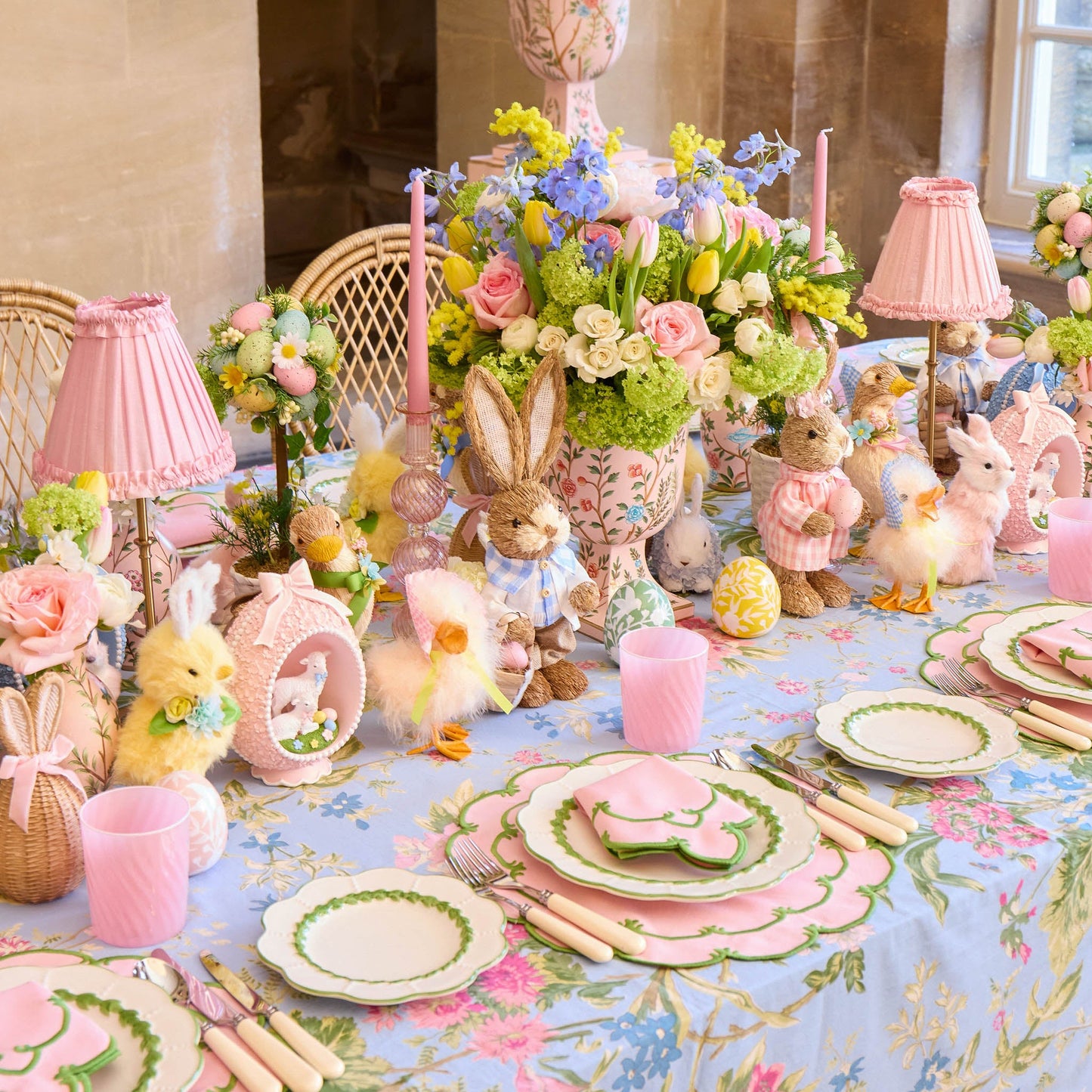 Yellow & Blue Floral Bunnies (Set of 4)