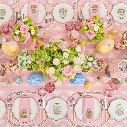 Pink & Green Eloise Linen Placemats & Bunnies in Basket Napkins (Set of 4)
