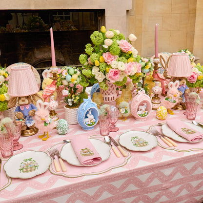 Pink & Green Eloise Linen Placemats & Bunnies in Basket Napkins (Set of 4)