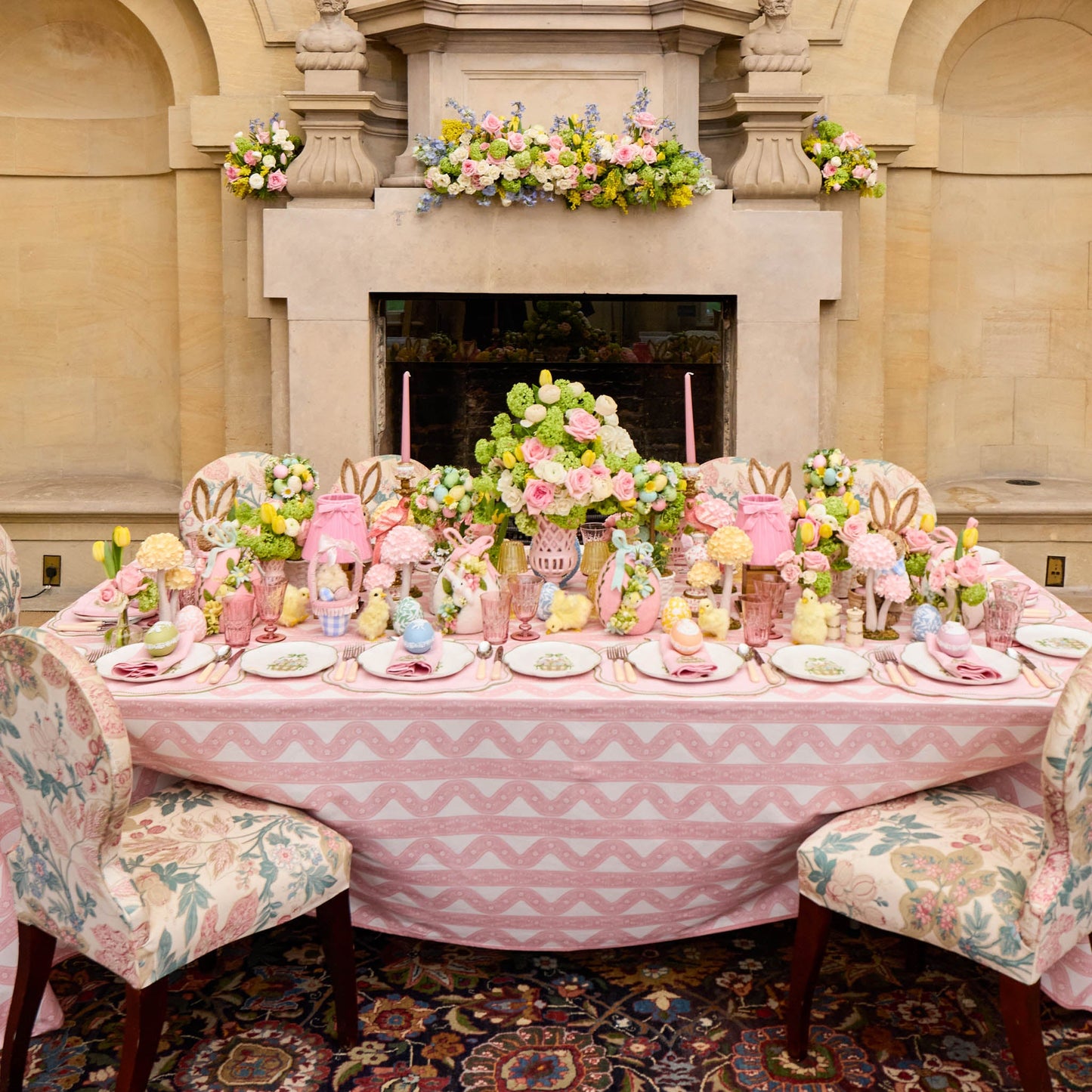 Pink & Green Eloise Linen Placemats & Bunnies in Basket Napkins (Set of 4)