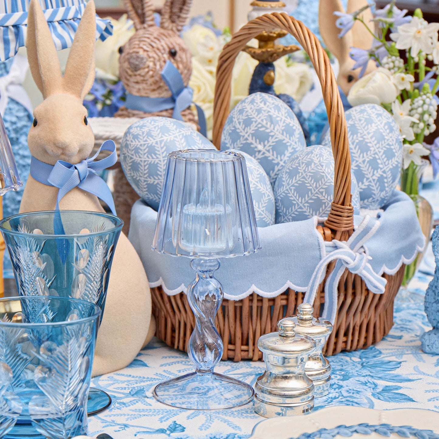 Blue Glass Lantern Tea Light Holder Set