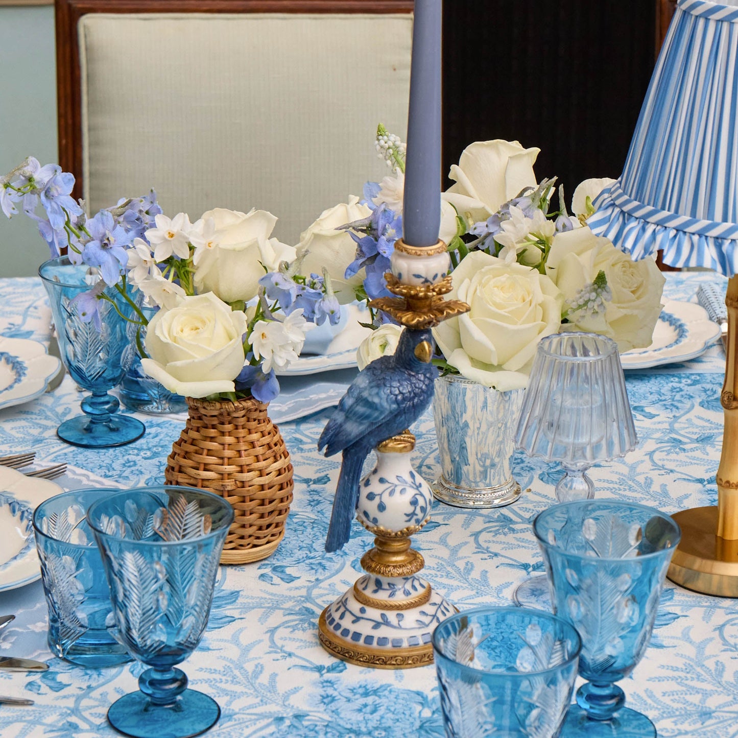 Blue Parrot Candle Holders (Pair)