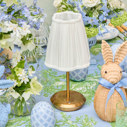 Short Rechargeable Lamp with Cream Pleated Shade (14cm)