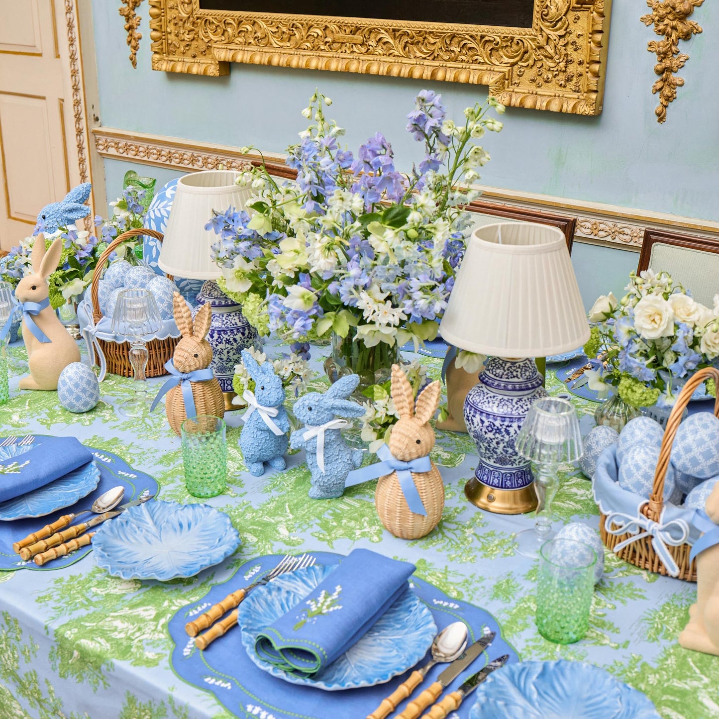 Blue Lily of the Valley Linen Placemats & Napkins (Set of 4)