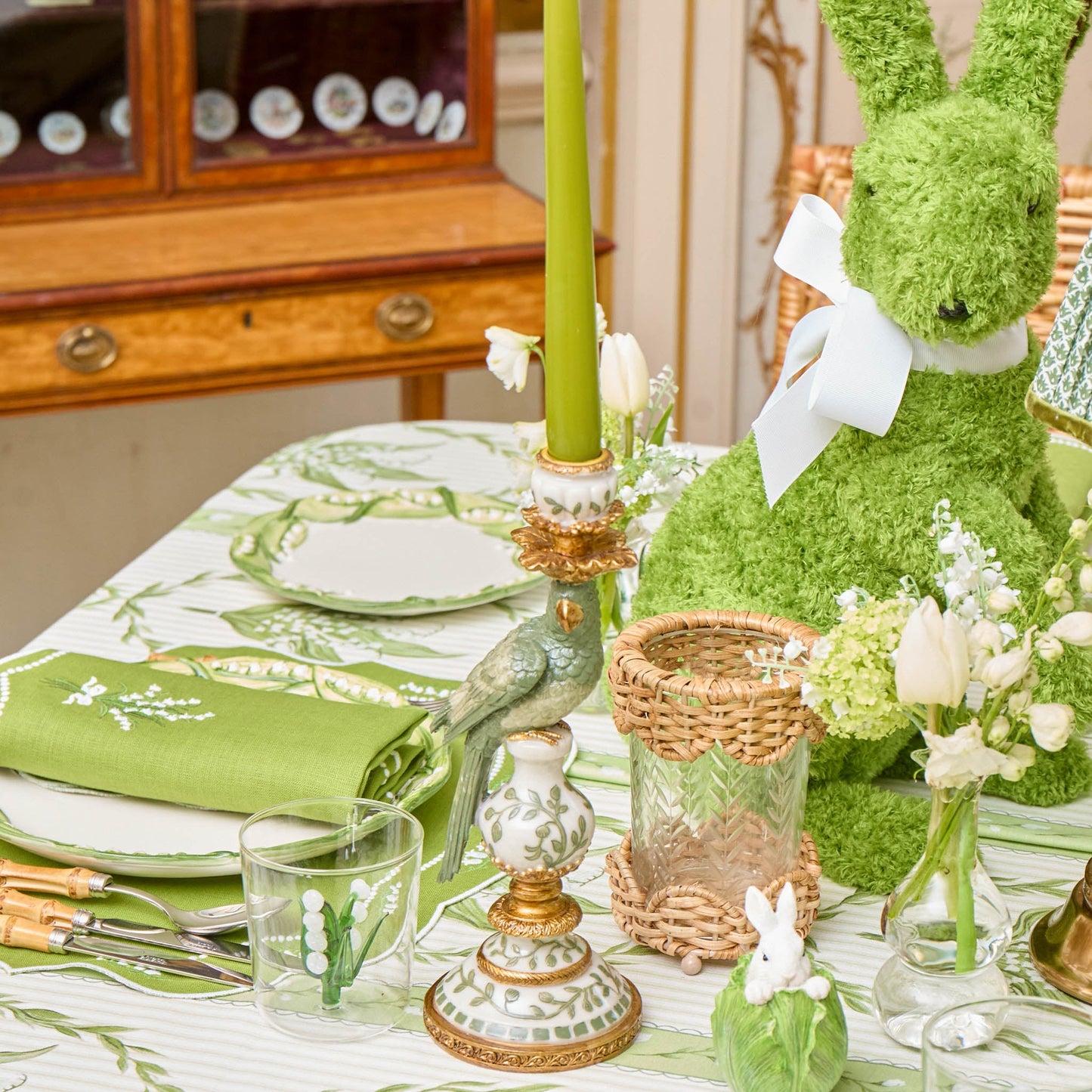Olive Green Parrot Candle Holder Set