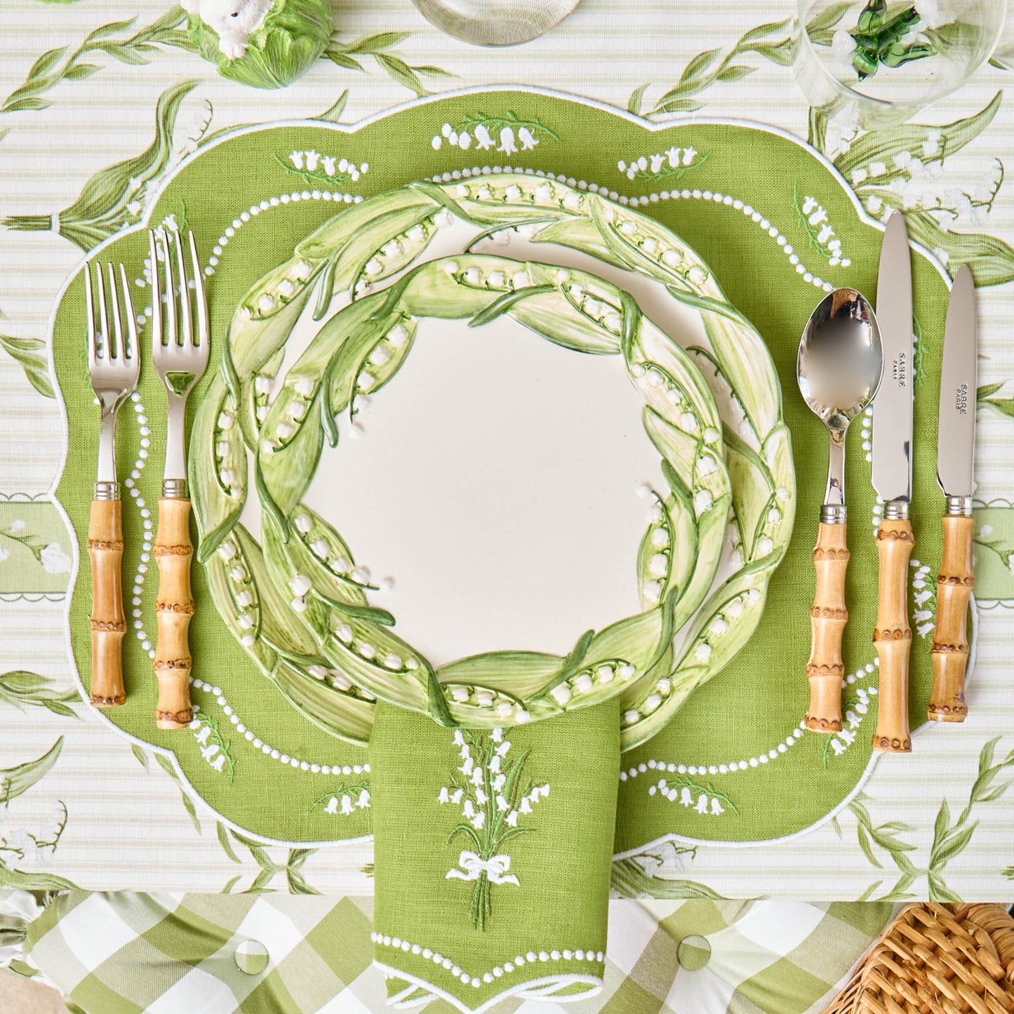 Green Lily of the Valley Eloise Linen Placemats (Set of 4)
