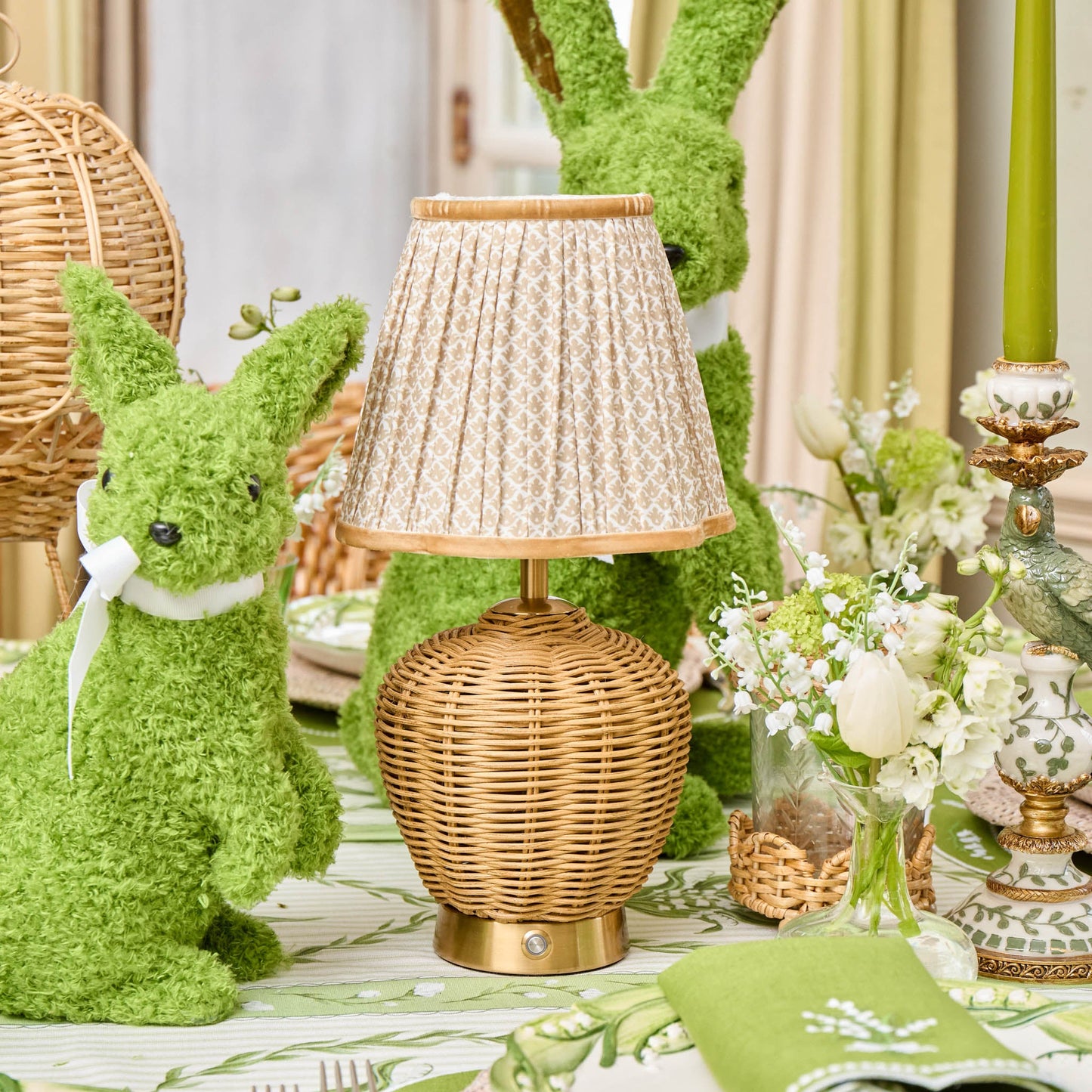 Rattan Ursula Rechargeable Lamp with Putty Lotus Shade (18cm)