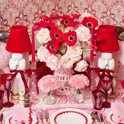 Red Ribboned Fifi Poodle Rechargeable Lamp with Red Velvet Bow Shade (18cm)