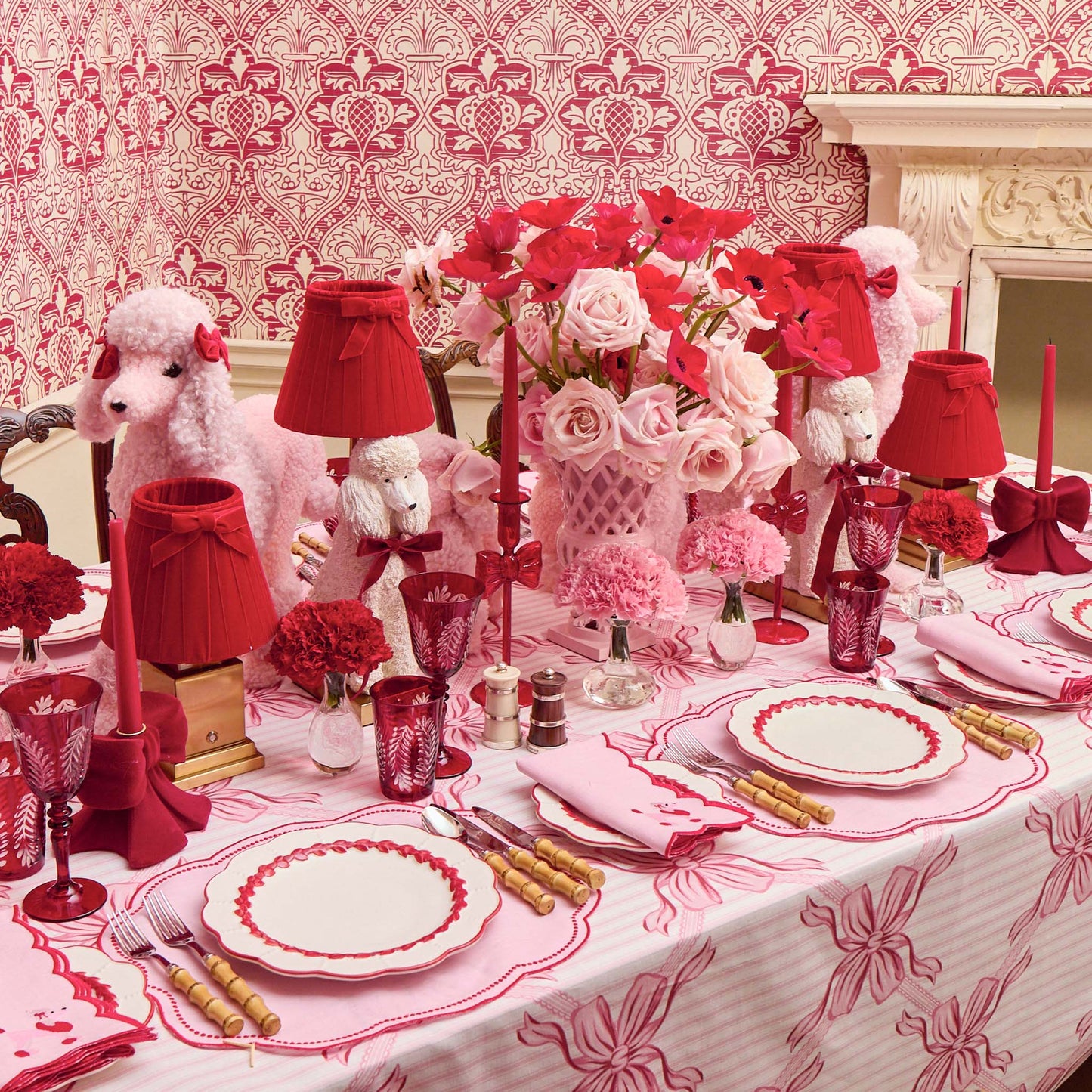 Red Velvet Bow Candle Holders (Pair)