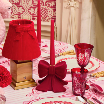 Red Velvet Bow Candle Holders (Pair)
