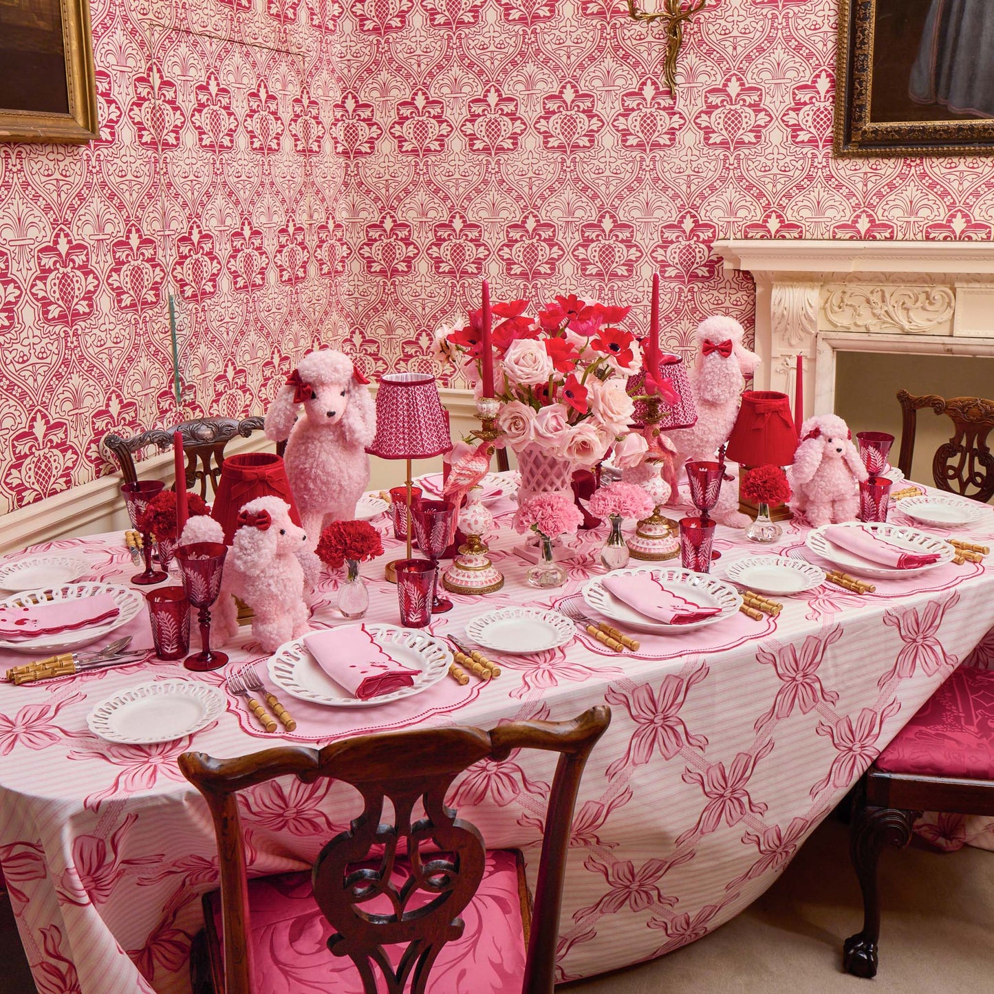 Pink & Red Fifi Poodle Linen Napkins (Set of 4)