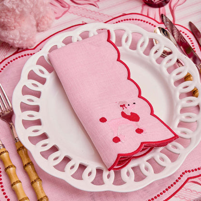 Pink & Red Fifi Poodle Linen Napkins (Set of 4)