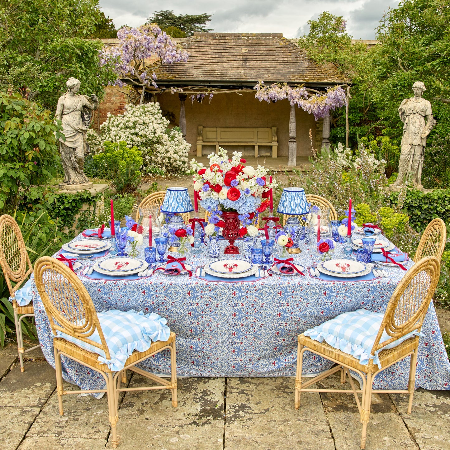 Blue Lobster Embroidered Linen Napkins (Set of 4)