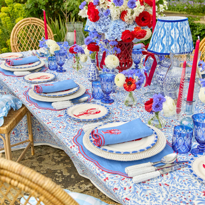 Blue Lobster Embroidered Linen Napkins (Set of 4)