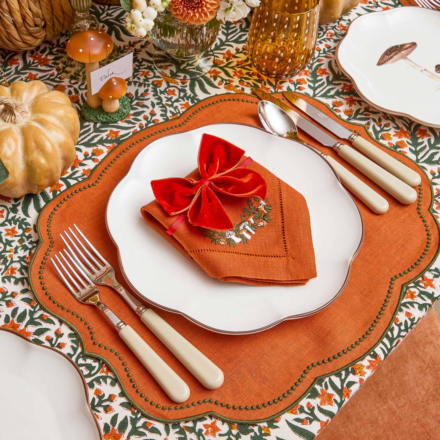 Orange & Green Eloise Linen Placemats (Set of 4)