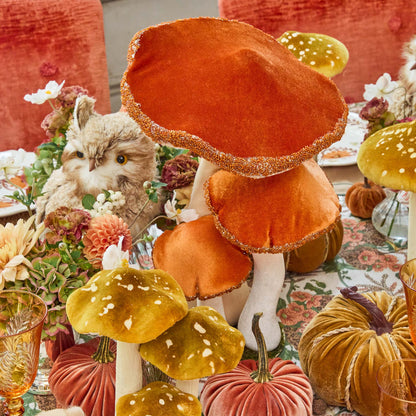 Large Orange Beaded Velvet Mushroom (Pair)