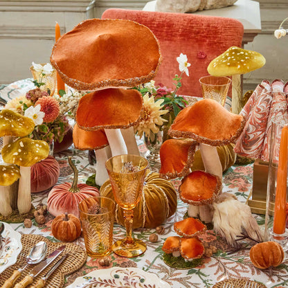 Large Orange Beaded Velvet Mushroom (Pair)