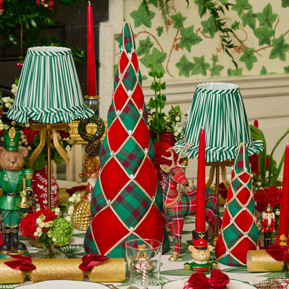 Tall Marilyn Bow Rechargeable Lamp with Forest Green Striped Ruffle Shade (18cm)