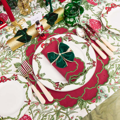 Dark Green Gold Trimmed Velvet Napkin Bows (Set of 4)