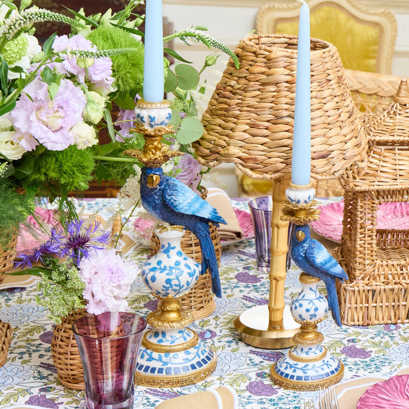 Blue Parrot Candle Holders (Pair)